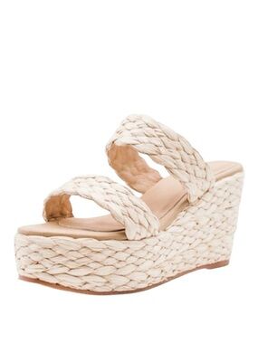 NEW Kaanas Anthropologie Tenerife Natural Raffia Platform Wedge Sandals  7 / 7.5